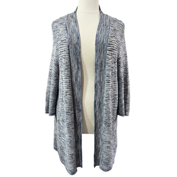 Catherines Blue Tan Marled Knit Open Front Lightweight Cardigan Beachy Boho - Picture 1 of 7